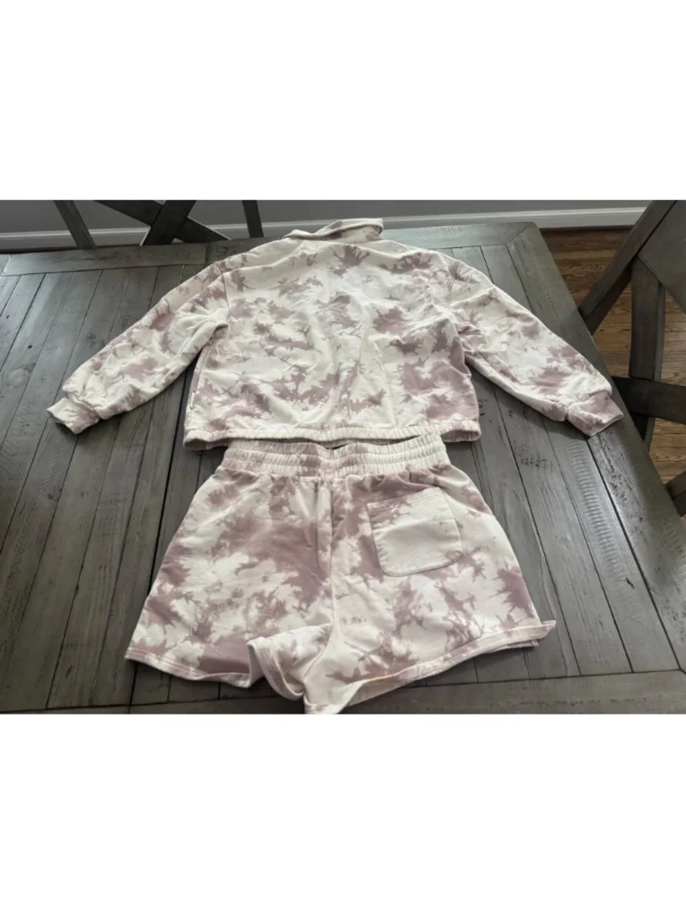 VARLEY Tie Dye Taupe Romero Sweatshirt + Glade Shorts Matching Set Medium - Picture 6 of 6